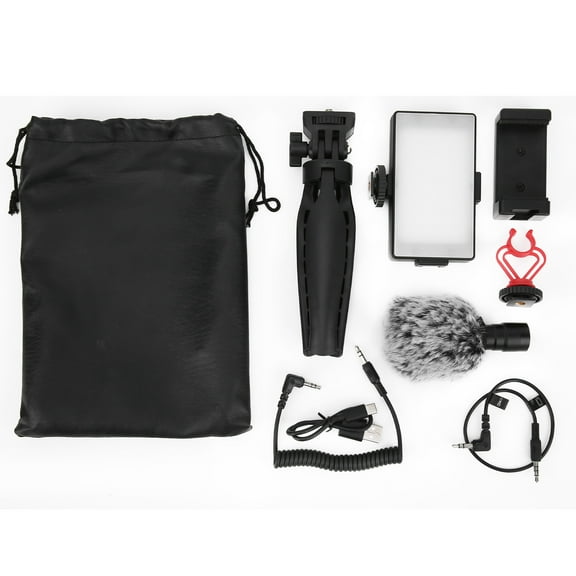 Vlogging Live Broadcast Video Rig Studio LED Light Microphone with Tripod Mount Kit