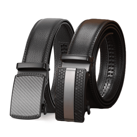 Vlokii 2pcs Belt for Men Genuine Leather Ratchet Men Belt with Automatic Click Buckle Dress Belt
