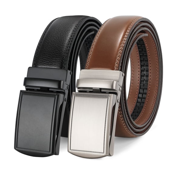 Vlokii 2pcs Leather Mens Ratchet Belt Belts For Men Adjustable Automatic Buckle