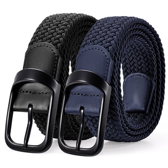 Vlokii 2pcs Men Canvas Elastic Fabric Woven Stretch Braided Belt for Casual Golf Pants
