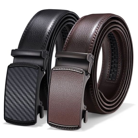 Vlokii 2pcs Men's Leather Belt Automatic Ratchet Buckle Slide Belt for Dress Casual belt
