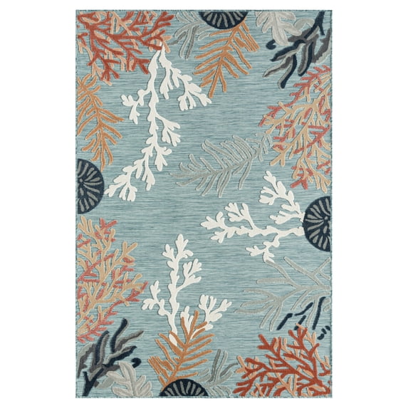 LR Home Elise 7'9" x 9'9" Coral/Blue Floral Hi-Low Indoor/Outdooor Area Rug