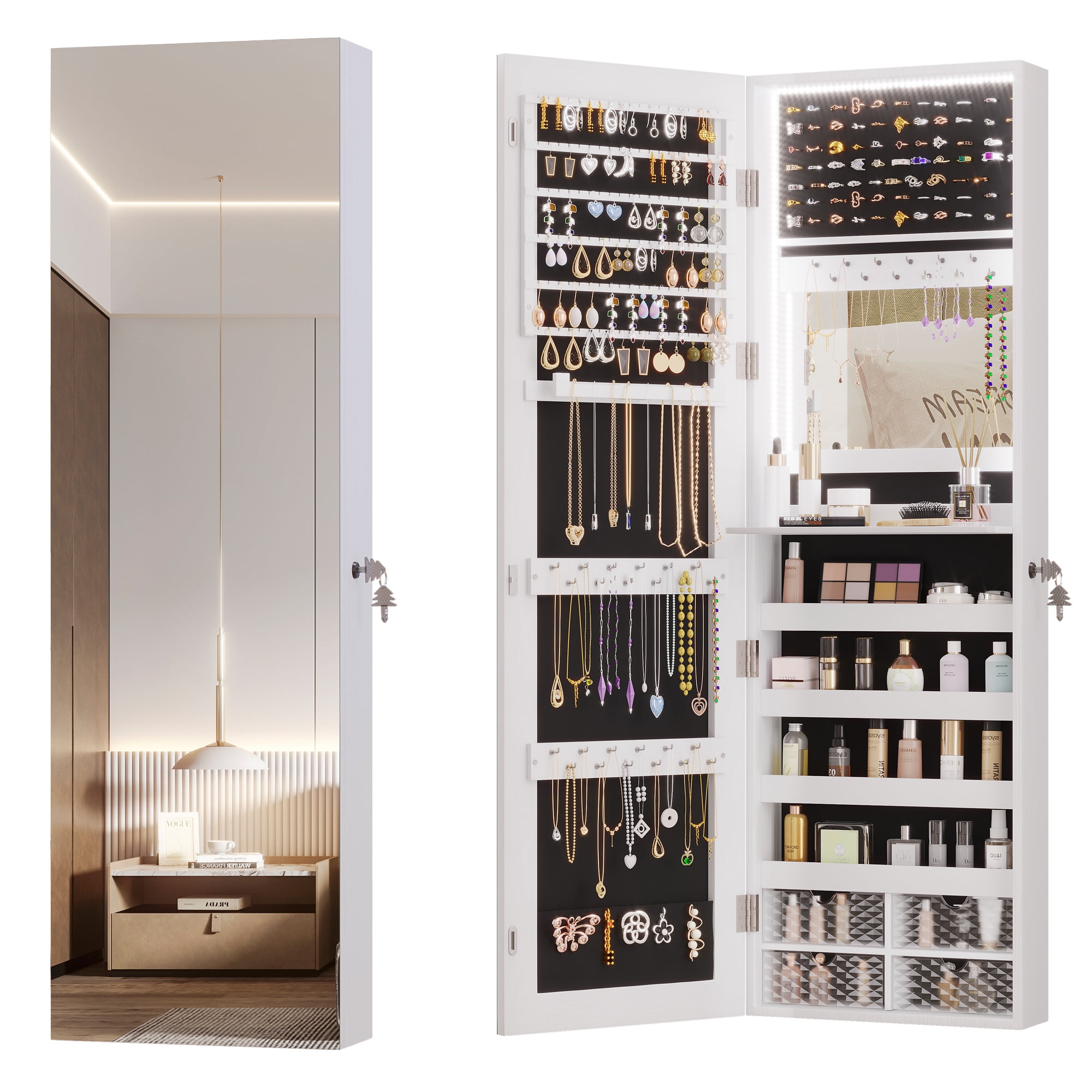 Vlsrka 47.2" LED Jewelry Mirror Wall/Door Mounted Jewelry