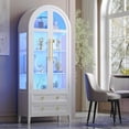thumbnail image 1 of Vlsrka 71 Inch Arched Curio Cabinet, 4-Tier Display Cabinet and 2 Drawers, Tall Bookcase with 3 Color Lights, Display Case with Glass Doors, Kitchen Pantry, White, 1 of 9