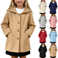 thumbnail image 1 of Vmberlty Boys Girls Hooded Wool Blend Coats Stylish Solid Color Mid-Length Dress Coats Single Breasted Design Casual Hooded Windbreaker with Pockets, 1 of 9