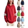 thumbnail image 1 of Vmberlty Hoodies for Girls 2-14 Years Old, Striped Sleeve Pullover Hoodie with Kangaroo Pocket, Loose Drop Shoulder Kids Casual Sport Sweatshirts, 1 of 6