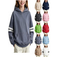 thumbnail image 1 of Vmberlty Hoodies for Girls 2-14 Years Old, Striped Sleeve Pullover Hoodie with Kangaroo Pocket, Loose Drop Shoulder Kids Casual Sport Sweatshirts, 1 of 6