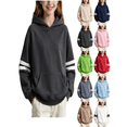 thumbnail image 1 of Vmberlty Hoodies for Girls 2-14 Years Old, Striped Sleeve Pullover Hoodie with Kangaroo Pocket, Loose Drop Shoulder Kids Casual Sport Sweatshirts, 1 of 6