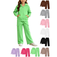 thumbnail image 1 of Vmberlty Kids 2 Piece Tracksuits Girl's Solid Color Fall Winter Outfits Zip Up Hooded Sweatshirts and Cargo Pants Casual Active Sets for 1‑13 Years, 1 of 6