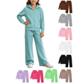 thumbnail image 1 of Vmberlty Kids 2 Piece Tracksuits Girl's Solid Color Fall Winter Outfits Zip Up Hooded Sweatshirts and Cargo Pants Casual Active Sets for 1‑13 Years, 1 of 6