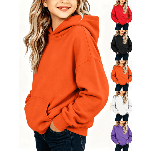 Vmberlty Kids Girls Hoodies with Pockets Casual Solid Color Thin Hooded Sweatshirts for Girls Adjustable Drawstring Pullovers Autumn Daily Wear Outfits