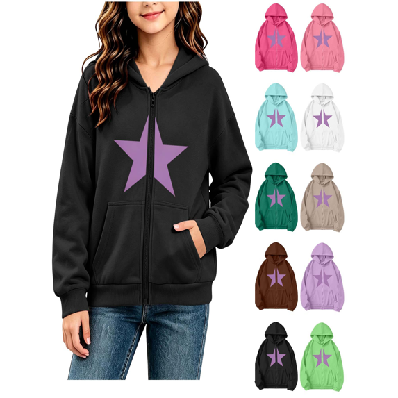 Vmberlty Kids Zip Up Hoodies Girl's Winter Small Print Fleece Lined Long Sleeve Hooded Zipper Sweatshirt Coats for 5-14 Years