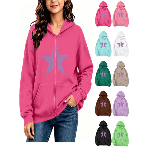 Vmberlty Kids Zip Up Hoodies Girl's Winter Small Print Fleece Lined Long Sleeve Hooded Zipper Sweatshirt Coats for 5-14 Years