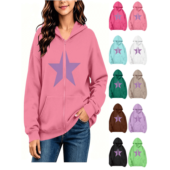 Vmberlty Kids Zip Up Hoodies Girl's Winter Small Print Fleece Lined Long Sleeve Hooded Zipper Sweatshirt Coats for 5-14 Years