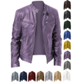 thumbnail image 1 of Vmberlty Leather Jackets for Men Fashionable Solid Color Long Sleeve Casual Outerwear Lapel Zipper Up Leather Jackets, 1 of 3