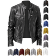 thumbnail image 1 of Vmberlty Leather Jackets for Men Fashionable Solid Color Long Sleeve Casual Outerwear Lapel Zipper Up Leather Jackets, 1 of 4