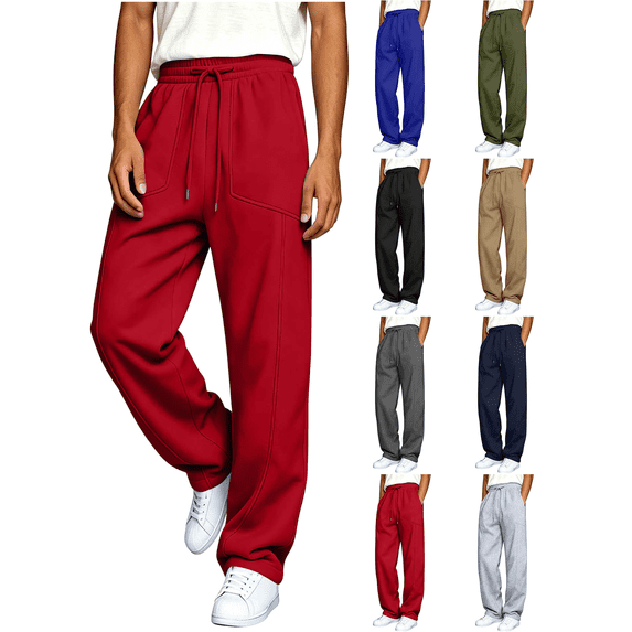 Vmberlty Men's and Big Men's Cargo Pants Men Solid Color Casual Striped Long Pants Elastic Waist Multi Pockets Loose Fit Daily Wear Trousers
