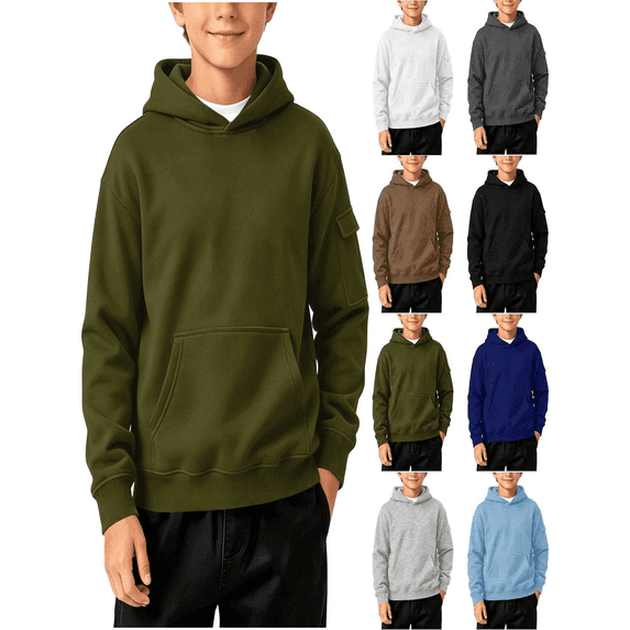 Vmberlty Oversized Hoodies for Teen 4-15 Years Boys Solid Color Long Sleeve Hooded Sweatshirts Casual Pocket Design Loose Fit Daily Kids Tops