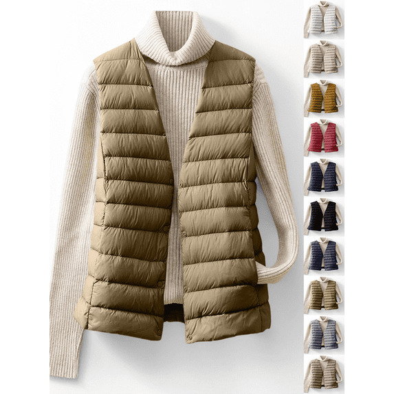Vmberlty Puffer Vests for Women Lightweight Sleeveless Padded Gilet Short Cut Warm Cotton Coat Versatile Daily Casual V Neck Vest Jackets