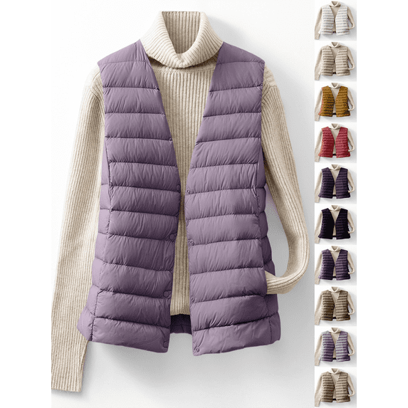 Vmberlty Puffer Vests for Women Lightweight Sleeveless Padded Gilet Short Cut Warm Cotton Coat Versatile Daily Casual V Neck Vest Jackets
