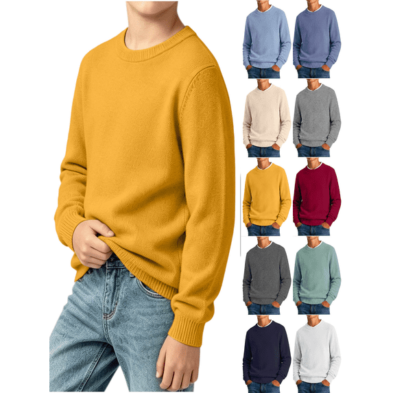 Vmberlty Toddler Boy Girl Sweaters Classic Solid Color Crew Neck Knit Base Layer Breathable Long Sleeve Casual Pullover Sweaters for Toddler Kids