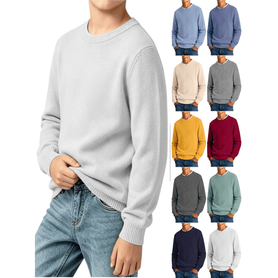 Vmberlty Toddler Boy Girl Sweaters Classic Solid Color Crew Neck Knit Base Layer Breathable Long Sleeve Casual Pullover Sweaters for Toddler Kids