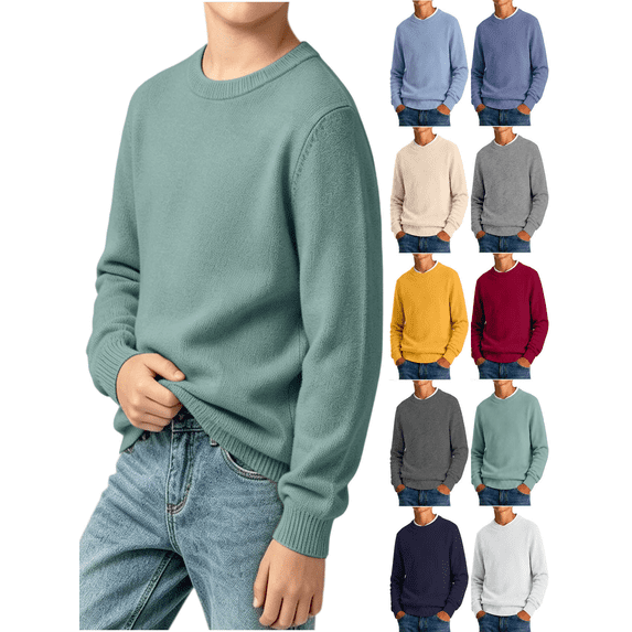 Vmberlty Toddler Boys Sweaters Kids Solid Color Long Sleeve Crew Neck Knitted Sweaters Soft Warm Basic Pullover Casual Daily Outdoor Children Clothing