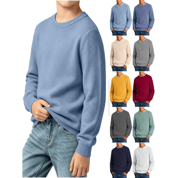 Vmberlty Toddler Boys Sweaters Kids Solid Color Long Sleeve Crew Neck Knitted Sweaters Soft Warm Basic Pullover Casual Daily Outdoor Children Clothing