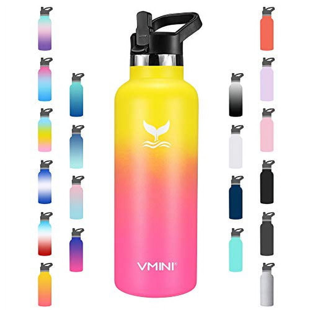 Vmini Water Bottle - Standard Mouth Stainless Steel & Vacuum Insulated  Bottle, New Straw Lid with Wide Handle, Gradient Yellow+Pink & 22 oz 