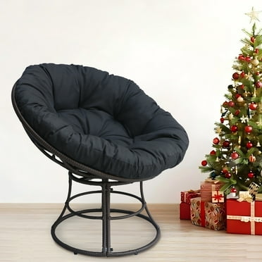 Vmopu Home Furnishings Wicker Papasan Chair with 360-Degree Swivel, Grey Frame with Black Cushion