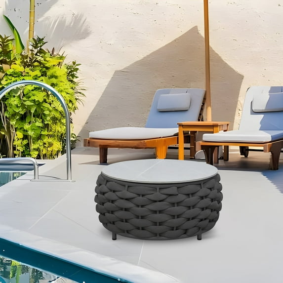 Vmopu Aluminum Frame Round Outdoor Side Table with Rock Slabs Table-Top for All Weather