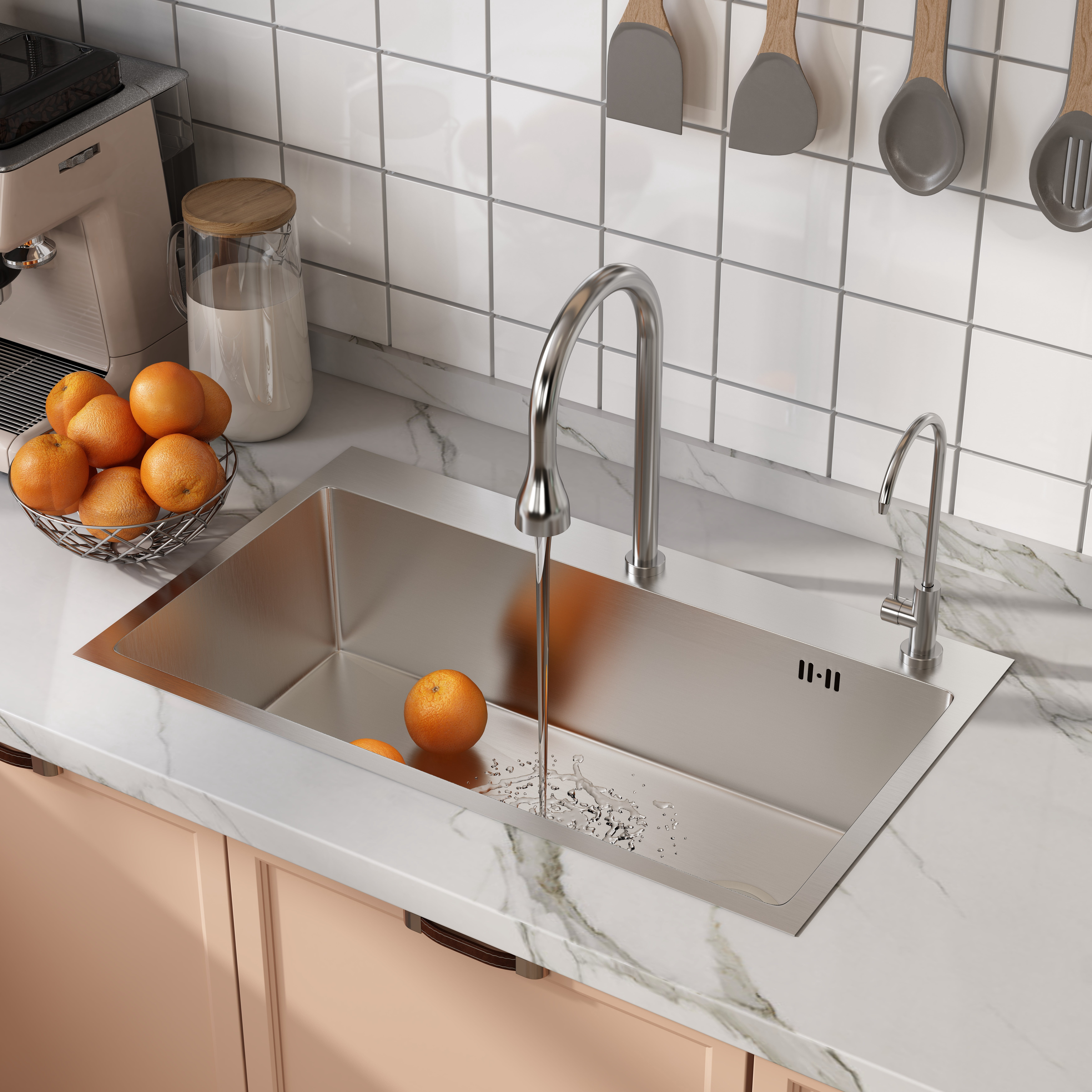 Vmopu30 in.Undermount Kitchen Sink Single Bowl 18-Gauge Stainless Steel Kitchen Sink with Accessories, Undermount Sink, Stainless Steel Top Mount Single Bowl for RV, Prep Kitchen & Bar, Drain