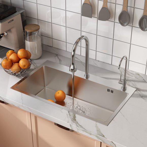 Vmopu30 in.Undermount Kitchen Sink Single Bowl 18-Gauge Stainless Steel Kitchen Sink with Accessories, Undermount Sink, Stainless Steel Top Mount Single Bowl for RV, Prep Kitchen & Bar, Drain