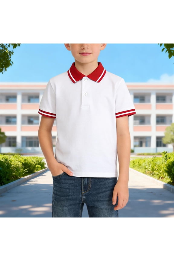 2-15 Years Boys' School Uniform Polo Kids Short Sleeve Collared Golf Shirt Red 9 Years