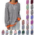 thumbnail image 1 of Vmvidoty 2026 Fashion Clothing Women Loosse Fit Striped Crewneck Sweatshirt 22 Colors Size S-6XL Available Long Sleeve Color Block Pullover Tops Casual Workout Shirt Orange 2XL, 1 of 5