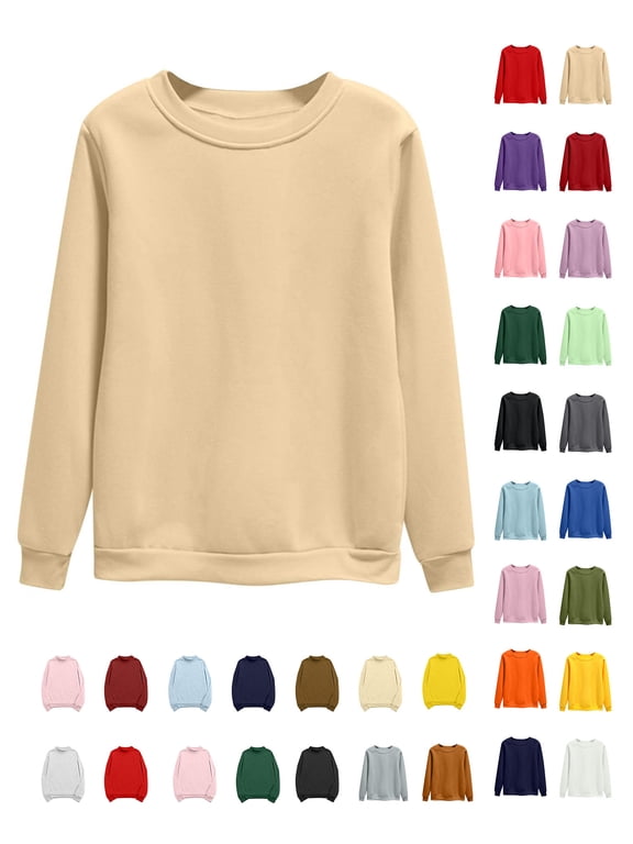 2026 Sweatshirts for Women Plus Size,Women's Oversized Round Neck Long Sleeve Sweatshirts Beige 3XL