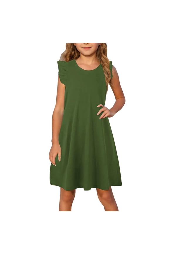 3-15Y Girls School Uniform Three Piece Set - Campus Style Shirts & Skirts & Necktie Set Army Green 13 Years