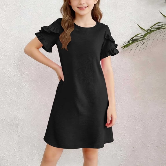 Vmvidoty 3-15Y Girls School Uniform Three Piece Set - Campus Style Shirts & Skirts & Necktie Set Black 14-15 Years