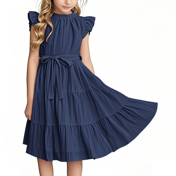 Vmvidoty 3-15Y Girls School Uniform Three Piece Set - Campus Style Shirts & Skirts & Necktie Set Navy 5 Years