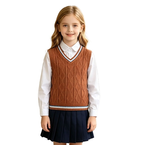 Vmvidoty Knitted Uniform College Style V-Neck Sleeveless Pullover Sweater Vests Toddler Kids