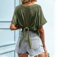thumbnail image 1 of Vmvidoty Backless Tops for Women Short Sleeve Crew Neck Tie Back Plain Shirt Army Green L, 1 of 8