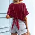 thumbnail image 1 of Vmvidoty Backless Tops for Women Short Sleeve Crew Neck Tie Back Plain Shirt Wine S, 1 of 8