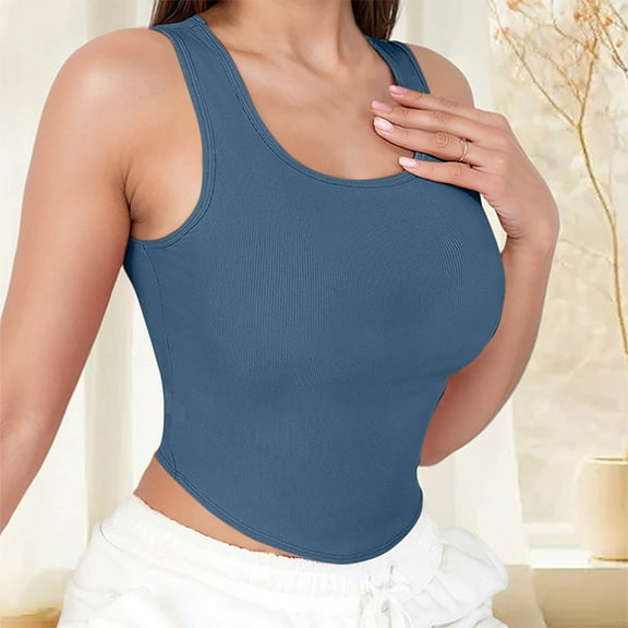 Vmvidoty Body Suits Tank Top for Women Scoop Neck Sleeveless Ribbed Vest Tops Basic Slimming Thong Bodysuit Going Out Outfits Blue XL