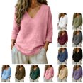 thumbnail image 1 of Vmvidoty Boho Clothes for Women 3/4 Length Sleeve Size S-5XL 12+ Colors Tees For Women Solid Color Loose Summer Classic T-Shirt Pink 4XL, 1 of 7