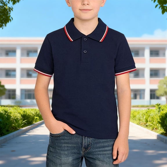 Vmvidoty Boys Polo Shirt Golf Collared Performance Tops Kids Short Sleeve 2-13 Years Navy 2-3 Years