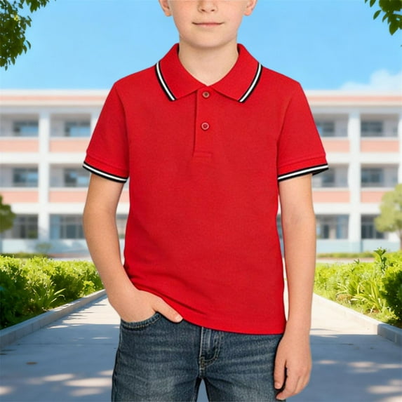 Vmvidoty Boys Polo Shirt Golf Collared Performance Tops Kids Short Sleeve 2-13 Years Red 2-3 Years