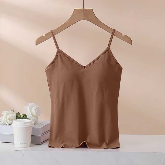 Vmvidoty Camisole Tops for Women Cotton Sleeveless Spaghetti Strap Tank Tops Basic Shirts Brown S