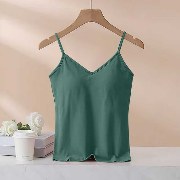 Vmvidoty Camisole Tops for Women Cotton Sleeveless Spaghetti Strap Tank Tops Basic Shirts Green XL