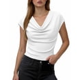 thumbnail image 1 of Vmvidoty Chiffon Blouses for Women Dressy Ruffle V Neck Tops Summer Casual 3/4 Sleeve Shirts White L, 1 of 4
