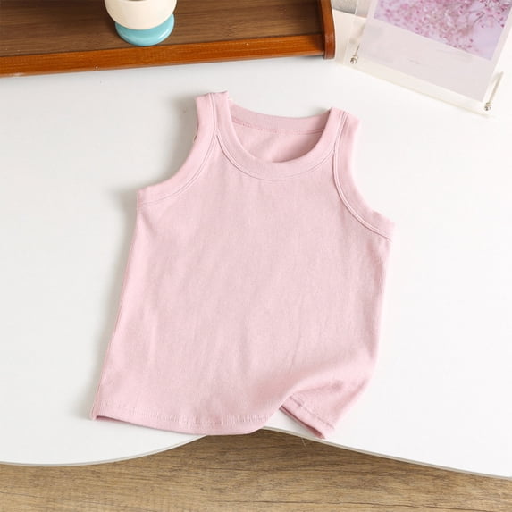 Vmvidoty Children's Tank Tops Summer Sleeveless Round Neck Ribbed Knit Basic Loose Relaxed Fit Going out Cami Tee Shirts Pink 10 Years
